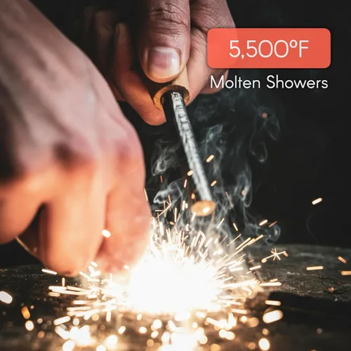 Vista 7 de Überleben Zünden Original Ferro Rod Fire Starter Survival Tool – Up to 15,000 Strikes, 3/8" Fire Steel with Wood Handle, Multi-Tool Striker &