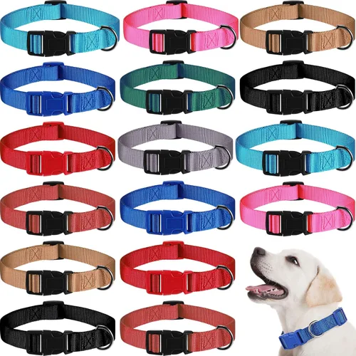Vista 9 de Sanwuta Collar ajustable para perro, 18 unidades, 9 colores, nailon suave, acolchado, resistente, collares medianos para mascotas con hebilla a