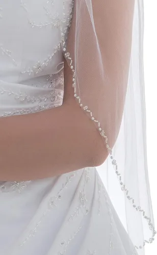 Vista 3 de SAMKY - 1T - Velo de boda con cuentas de cristal y perlas de 1 nivel