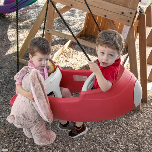 Vista 7 de Step2 Columpio de cohete para dos, columpio al aire libre para bebés, cuerda resistente a la intemperie, se fija al juego, para niños pequeños de 9