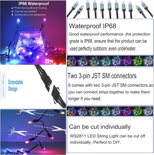Vista 3 de 500pcs WS2811 0.472 in Difusión Digital Dream Color RGB LED Pixel String Light Individualmente direccionable LED Pixeles Módulo Negro Cable IP68