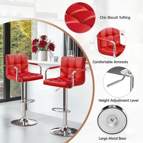 Vista 207 de Yaheetech - 4 taburetes de bar ajustables de terciopelo, taburetes de cocina, sillas de comedor giratorias hidráulicas con reposabrazos, terciopelo