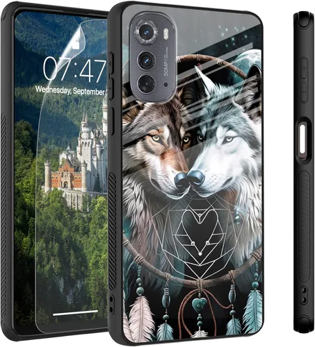 Vista 66 de Funda para Motorola Moto Edge 2022, cubierta trasera de vidrio templado con protector de pantalla, funda protectora a prueba de golpes para Motorola