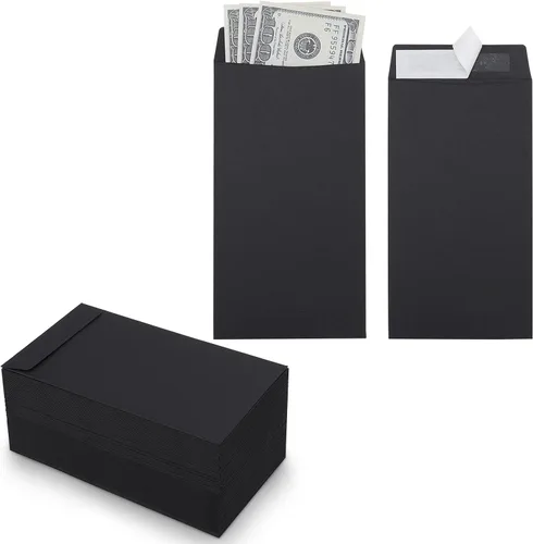 Paquete de 100 sobres de efectivo autoadhesivos de 6.7 x 3.5 pulgadas, aptos para el desafío de ahorro de dinero en sobres, sobres negros de 120 GSM