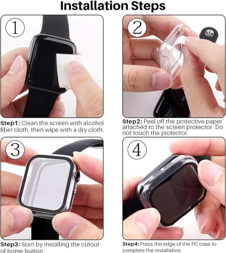 Vista 7 de HANKN Estuche duro mate para Apple Watch Series 7 8 9 41mm, protector de pantalla de vidrio templado, estuche con cobertura completa, amortiguador a