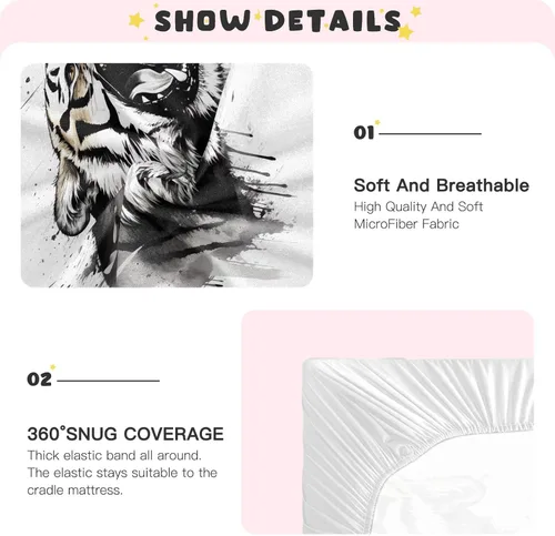 Vista 5 de Fitted Crib Sheets Black Roaring Tiger Baby Crib Sheets for Boy & Girl Toddler Mattress Sheets 21216039