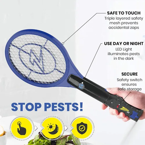 Vista 2 de Zap It Bug Zapper - Raqueta mata mosquitos recargable de 4000 voltios, cable de carga USB