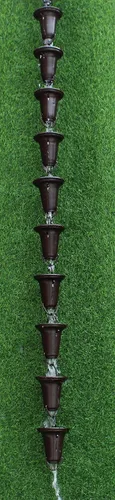 Vista 3 de KAM Home - Copas acampanadas Cadena de lluvia de 8.5 pies (bronce) con adaptador de canalón de perno de latón para instalación de cadena de lluvia