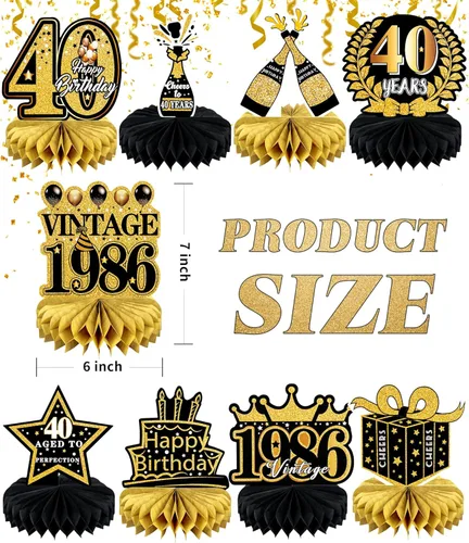 Vista 2 de 9 piezas de decoración de 40 cumpleaños para hombres y mujeres, decoraciones de mesa de feliz cumpleaños 40, decoraciones de mesa de cumpleaños