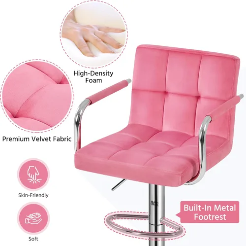 Vista 200 de Yaheetech - 4 taburetes de bar ajustables de terciopelo, taburetes de cocina, sillas de comedor giratorias hidráulicas con reposabrazos, terciopelo