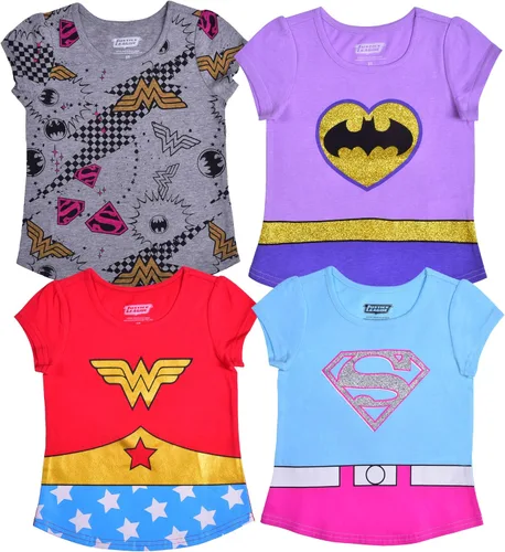 DC Comics Justice League Girls T-Shirt 4 Pack for Toddler GreyPurpleRedBlue