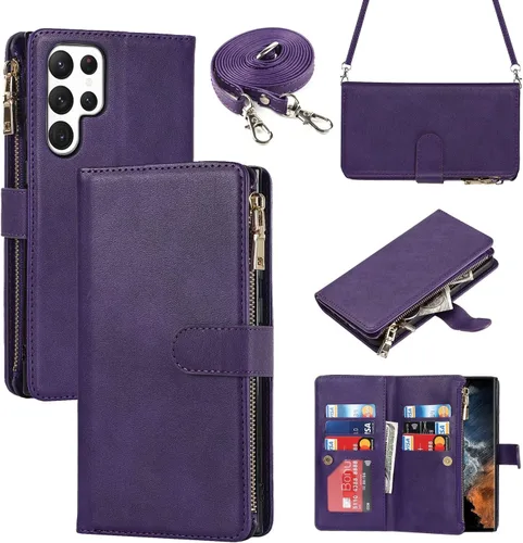 Vista 12 de iCoverCase para Samsung Galaxy S22 - Funda tipo cartera con soporte y bolsillos para tarjetas, funda de piel sintética con cierre magnético