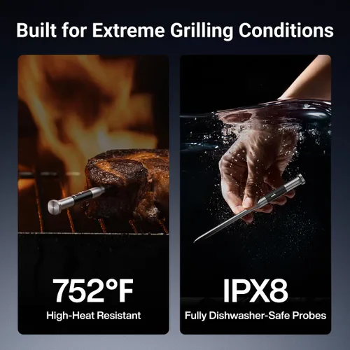 Vista 6 de ThermoMaven 3000 pies Termómetro inteligente inalámbrico para carne, rango largo Sub-1G, precisión certificada NIST de 6 sensores, 2 sondas