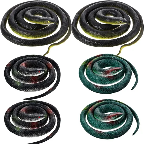 6 Pieces Rubber Snakes Realistic for Halloween Decoration Large Fake Garden Snake to Keep Birds Away Scare Squirrels in 2 Sizes 47 Inches and 29