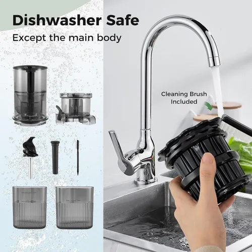 Vista 6 de ARLIME Exprimidor de prensa en frío, exprimidor de masticación lenta con canal de alimentación grande de 5.3 pulgadas, extractor de jugo con botón