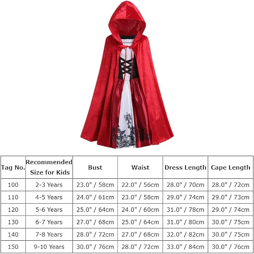 Vista 7 de ODOLDI Disfraz de Caperucita Roja para Niñas, Halloween, Navidad, disfraz de 2-10T