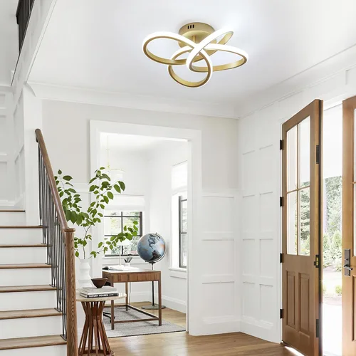 Vista 4 de Lámpara de techo moderna, lámpara de techo regulable LED de 36 W con control remoto, cambio de temperatura de color, pequeña lámpara de araña dorada