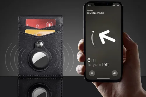 Vista 3 de Hawanik Billetera plegable delgada para hombre con soporte integrado para AirTag