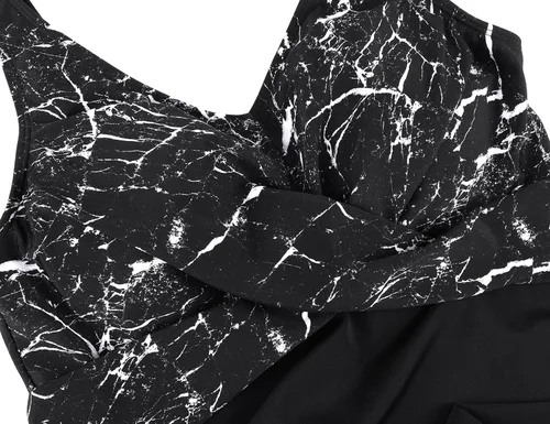 Vista 5 de Septangle Vestido de natación de una pieza para mujer con falda, traje de baño de talla grande con control de abdomen