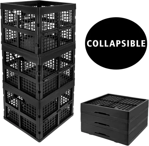Vista 9 de Eslite Paquete de 3 Cajas de Almacenamiento de Plástico Plegables, Cajas Plegables para Almacenamiento, 16L (Negro)