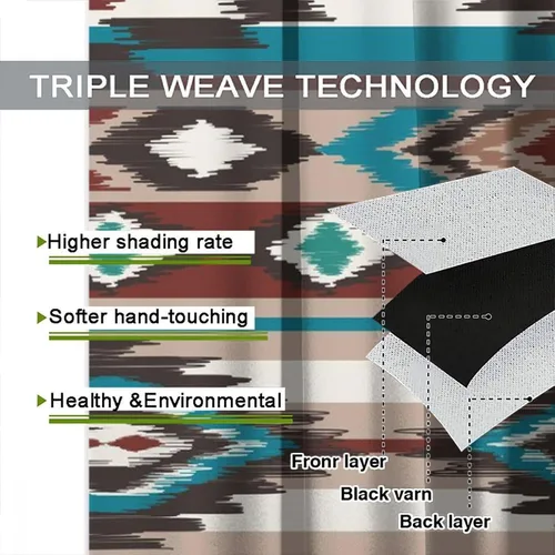 Vista 424 de Cortinas con patrón geométrico tribal, estilo suroeste, azteca, rústico, occidental, nativo americano, opacas, con bolsillo para barra, decoración