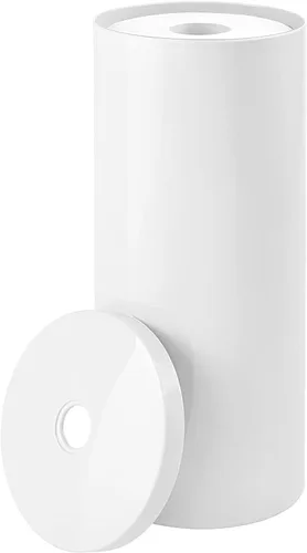 Vista 11 de mDesign - Soporte para rollo de papel higiénico de plástico, diseño moderno vertical con tapa para 3 rollos de papel higiénico, capacidad
