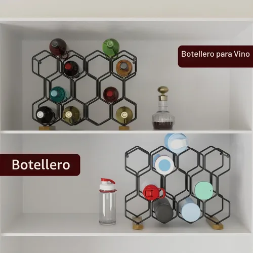 Vista 5 de Buruis Estante de vino para encimera, soporte para vino de 14 botellas con Negro