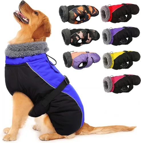 Vista 18 de IECOii - Abrigo extracálido para perro, chaqueta reflectante ajustable, invernal, suave, cuello alto, hebilla, forro de vellón, para clima frío