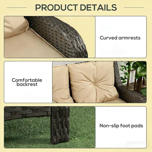 Vista 3 de Patio Couch,Rattan Three Seat Sofa