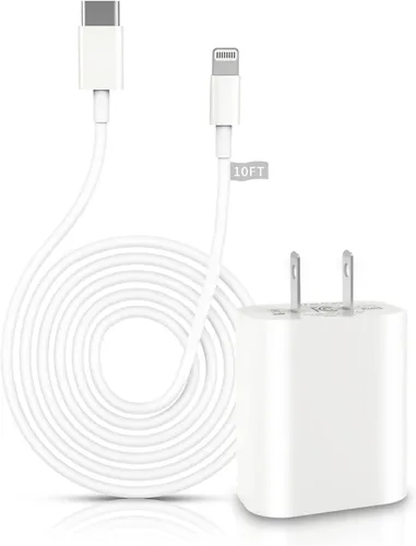 Cargador rápido para iPhone, [certificado Apple MFi] 20 W PD USB C bloque de cargador de pared con cable de sincronización de datos de carga tipo C