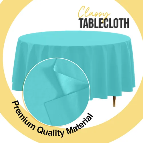Vista 4 de Exquisite 66% Thicker Premium Aqua Round Tablecloth 0.5 Mil 6 Pack Plastic Table Cloth Disposable 84 Inch Round Plastic Tablecloth Won't Tear Easily