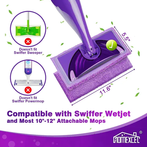 Vista 2 de HOMEXCEL Almohadillas de microfibra para Swiffer Wet Jet 11.5 x 5.5 pulgadas, paquete de 8 High Absorbency, Multi-Surface Wet & Dry Floor Cleaning