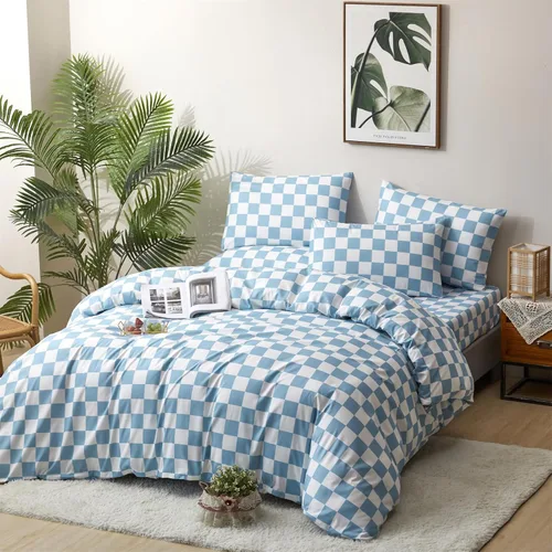 Vista 448 de CLOTHKNOW Juego de edredón de 3 piezas a cuadros color beige óxido, tamaño Full, juego de ropa de cama de cuadros edredón terracota con 2 fundas