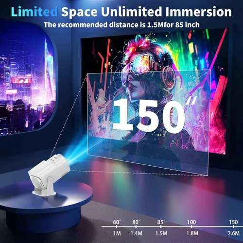 Vista 7 de [Proyector 2026 actualizado] Mini proyector compatible con 4K 1080P Keystone automático 270° giratorio con WiFi 6 y Bluetooth 5.2 proyector portátil