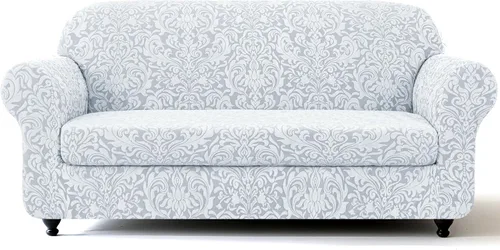 SUBRTEX Fundas para sofá de 2 piezas, diseño de damasco jacquard de 3 plazas con cojín de asiento, fundas elásticas para sofá, protector de muebles
