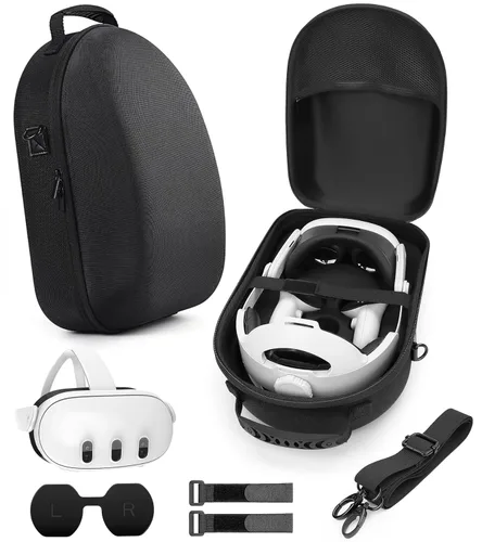 YRXVW Large Hard Carrying Case Compatible with MetaOculus Quest 3, VR Headset with Elite Strap and Touch Controller, and Headstrap VR Accessories,