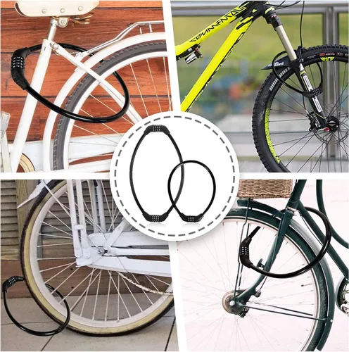 Vista 6 de Cable de bloqueo de bicicleta, cerradura de bicicleta, cerraduras de bicicleta antirrobo, cerradura de cable de combinación para equipos al aire