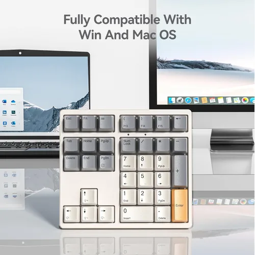 Vista 2 de Teclado numérico mecánico, teclado numérico USB con cable de 34 teclas, retroiluminado, blanco intercambiable en caliente, con teclas PBT