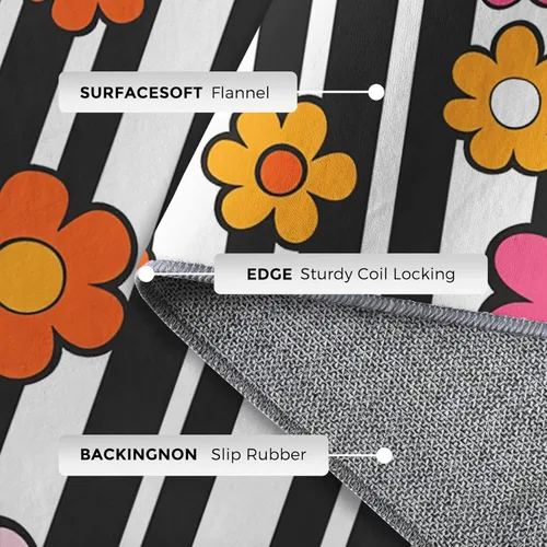 Vista 5 de 2x3 Retro Floral Throw Rugs for Entryway, Washable 70s 80s Flower Pattern Indoor Door Mat, Bedroom Kitchen Entrance, Non Slip Soft Thin, Black White