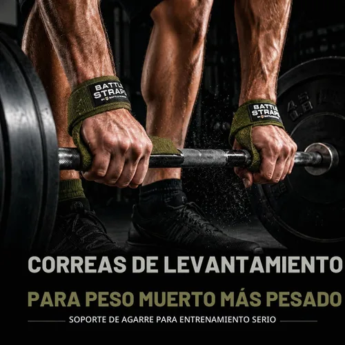 Vista 4 de Battle Bunker Lifting Wrist Straps for Weightlifting - Deadlifts & Pull-Ups Verde OD