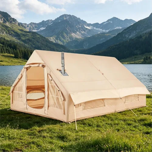 YOLENY 10x13 Inflatable Tents for Camping, 6-8 Person Blow Up Tent with TPU Skylight, Mesh Windows, Stove Jack & Pump, 4 Season Large Inflatable