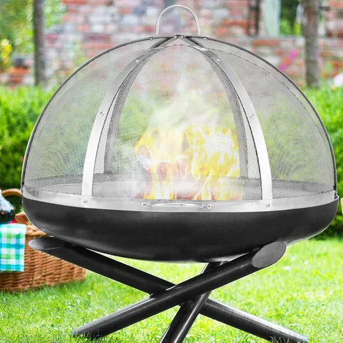 Vista 8 de Tapa de pantalla de chispa para fogata, 30 pulgadas de diámetro, cubierta redonda para anillo de hoguera al aire libre, cubierta de metal