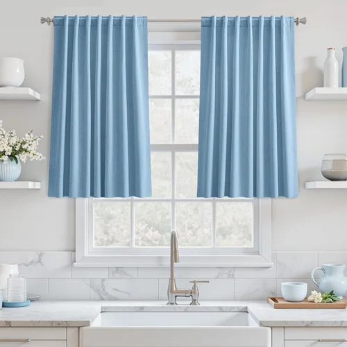 Vista 110 de UHITECH Cortinas opacas cortas de 24 pulgadas de largo para sala de estar, juego de 2 paneles con pestaña trasera, bolsillo para barra, cortinas