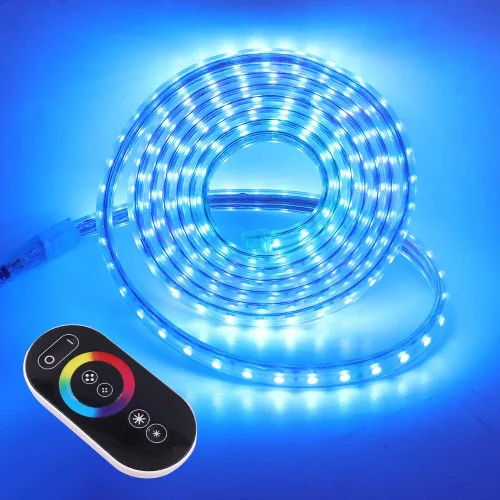 Vista 4 de Tira de luz LED RGB de 16.4 pies, AC 110-120V 60 LEDs/M SMD 5050 Control remoto táctil, multicolor, impermeable, flexible, tira de luces
