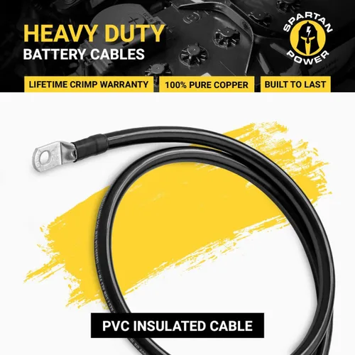 Vista 3 de Spartan Power - Cable de batería negro de 9 pulgadas, calibre 1/0 AWG, 3/8 pulgadas M10, fabricado en EE. UU