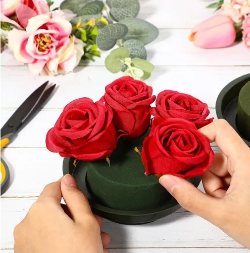 Vista 4 de Maitys Espuma floral con cuenco de 4.7 pulgadas, kit de arreglo floral verde para bricolaje, espuma húmeda redonda, flores de pasillo de boda