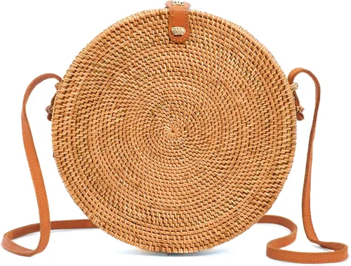 Novum Crafts Bolso de ratán hecho a mano - Bolso cruzado de mimbre de paja marrón