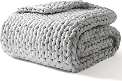 Vista 27 de YnM Manta con Peso de Chenilla, Diseño de Punto Grueso Hecho a Mano, Suave y Acogedora, Regula la Temperatura y Transpirable, Manta Lavable a