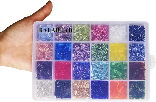 Vista 7 de Cuentas de cristal de 0.236 pulgadas con agujas de cuentas, aproximadamente 7200 piezas en caja, 24 cuentas de tubo multicolor de 0.236 pulgadas