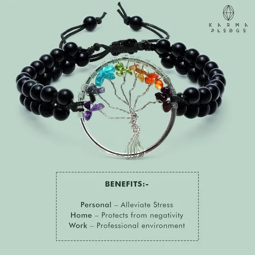 Vista 4 de KARMAPLEDGE Healing Crystal Bracelet, Chakra Bracelets for Women & Men, Bracelet for Meditation, Positive Energy & Balance, Handmade Bracelets